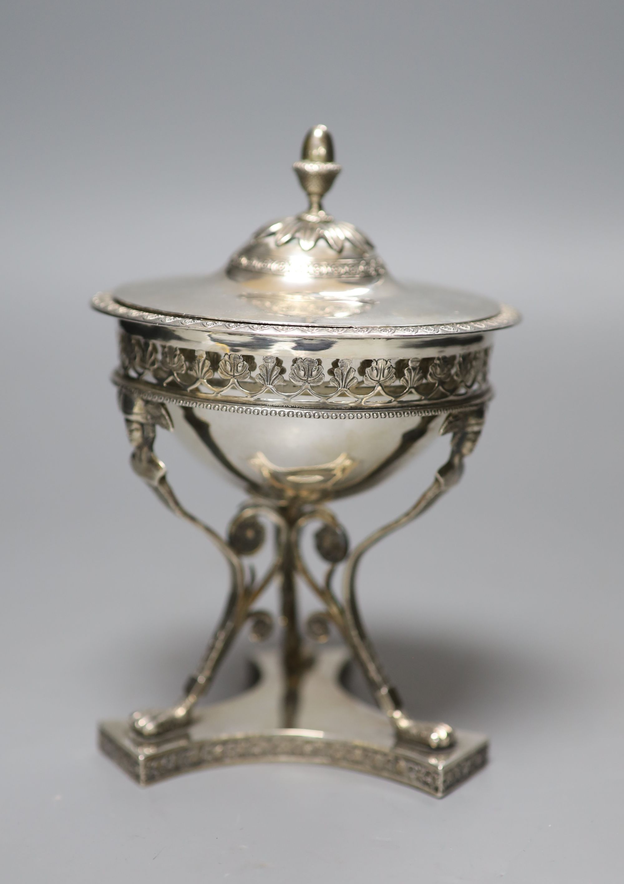 An Italian 800 standard white metal sucrier and cover, H approx 15.5cm; 11.08oz
